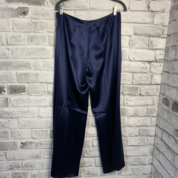 Vintage 90s Tuxedo 2 Pc Suit Set Navy Velvet Blazer Jacket Satin High Rise Pants - Picture 16 of 16